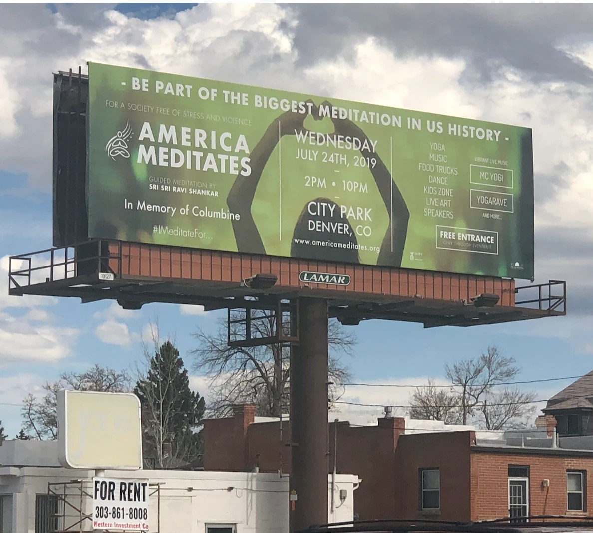 America Meditates billboard in Denver, July 24, 2019